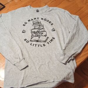 Gildan Gray Long Sleeve Shirt with Book Stack Design